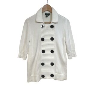 Womens M Nautical Knit Sweater Lauren Jeans Co Anchor‎ Button Cotton White